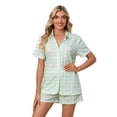 thumbnail image 1 of Conjunto de pijama Nikou manga corta mujer estampado a cuadros dos piezas top y pantalones cortos verde claro XL, 1 of 6