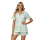 thumbnail image 1 of Conjunto de pijama de manga corta para mujer, estampado a cuadros, cuello vuelto, dos piezas, top y pantalones cortos, ropa de dormir, verde claro S, 1 of 6