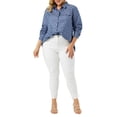 thumbnail image 2 of Unique Bargains Women's Plus Size Chest Pocket Long Sleeve Denim Chambray Shirt 2X White Blue, 2 of 7