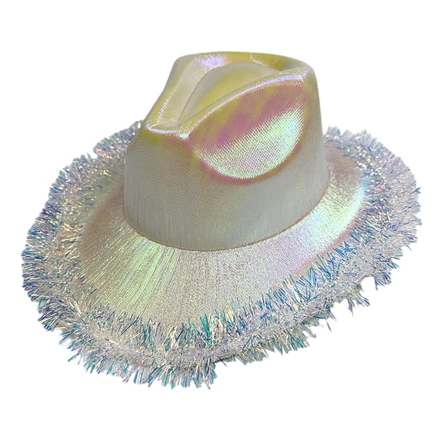 Sombrero de Vaquero Holográfico Salvador Accesorios para Fotos Accesorios de Disfraz Transpirables Sombrero de Sol Blanco