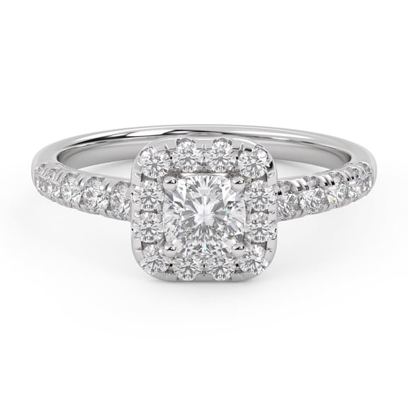 AFFY Half Eternity Halo Solitaire Engagement Rings for Women, 0.95 Carat (ctw) Cushion And Round Ct Lab Grown Diamond Ring In 14K White Gold Over 925 Sterling Silver F-G-H, SI Quality Size-4