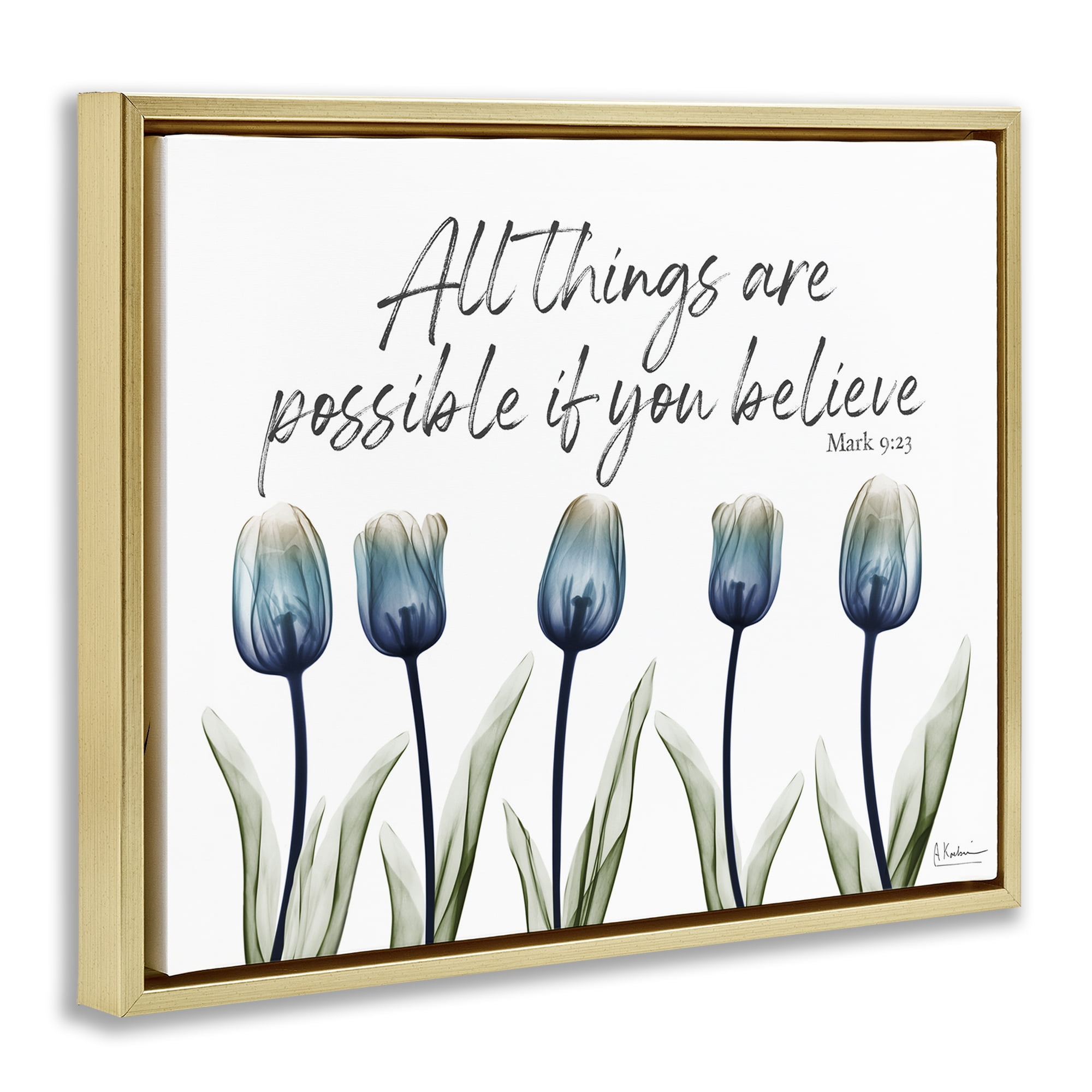 Stupell Industries All Things Possible Tulips Religious Painting Gold Floater Framed Art Print Wall Art, 31 x 25