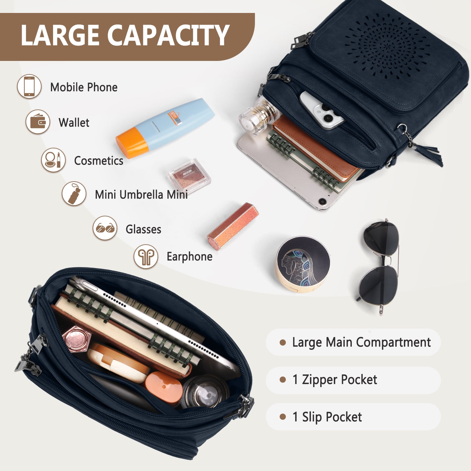 RAINSMORE Crossbody Bags for Women Leather Crossbody Purse Designer Womens Shoulder Handbags Trendy Cross Body Purse,Blue