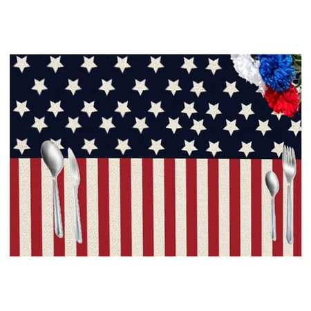 

Independence Day Table Mats Strip and Star Placemat Cotton and Linen Placemat for Indoor and Outdoor Party Decorations 12.6x16.5
