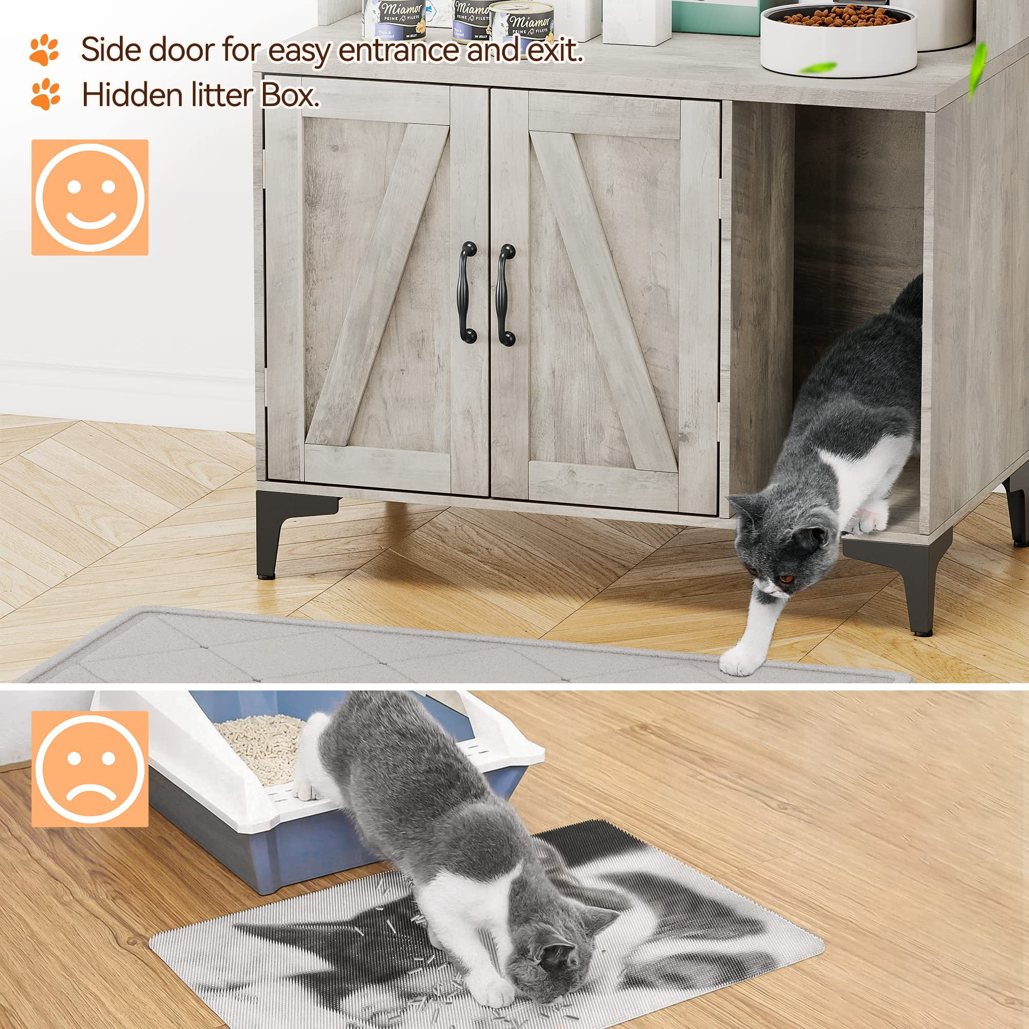 TROPOW Cat Litter Box Furniture,Hidden Cat Box Enclosure with Shelf Storage,Cat Litter Box Enclosure, Wood Sturdy Cat Washroom Storage, Indoor Cat House Furniture,Gray