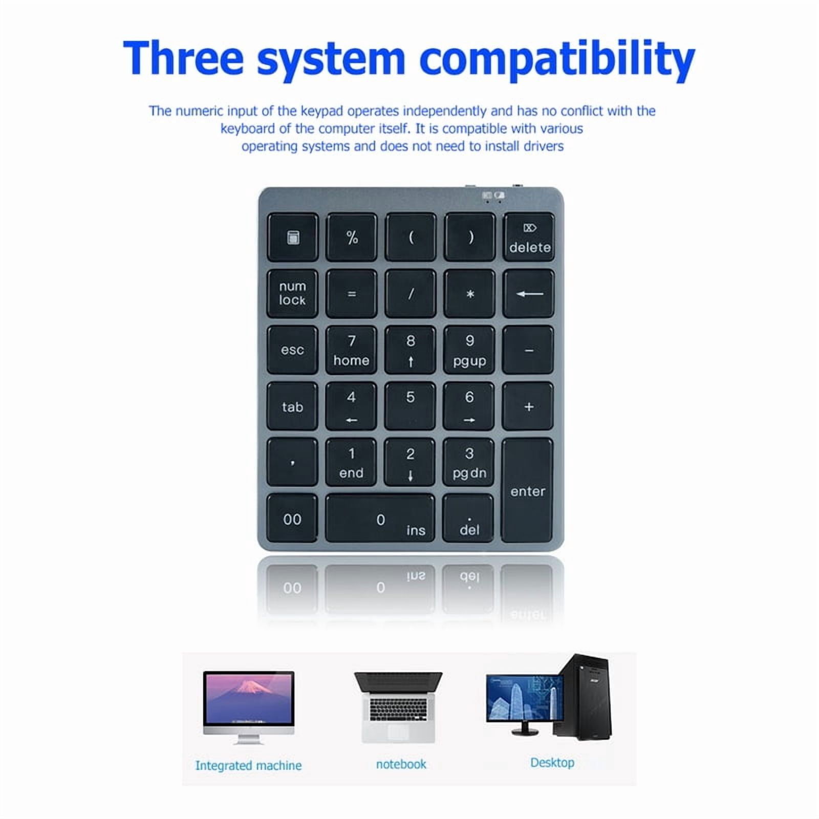 Bluetooth Numeric Keyboard 28Keys Portable Aluminium Alloy Wireless Keyboard for Tablet PC Laptop Rechargeable Numpad Digital