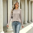 thumbnail image 5 of Meltox Womens Pullover Knit Sweater Long Sleeve Crewneck Slim Fit Lightweight Basic Top Soft Ribbed Trim Casual Layering Shirt Camel XL, 5 of 8
