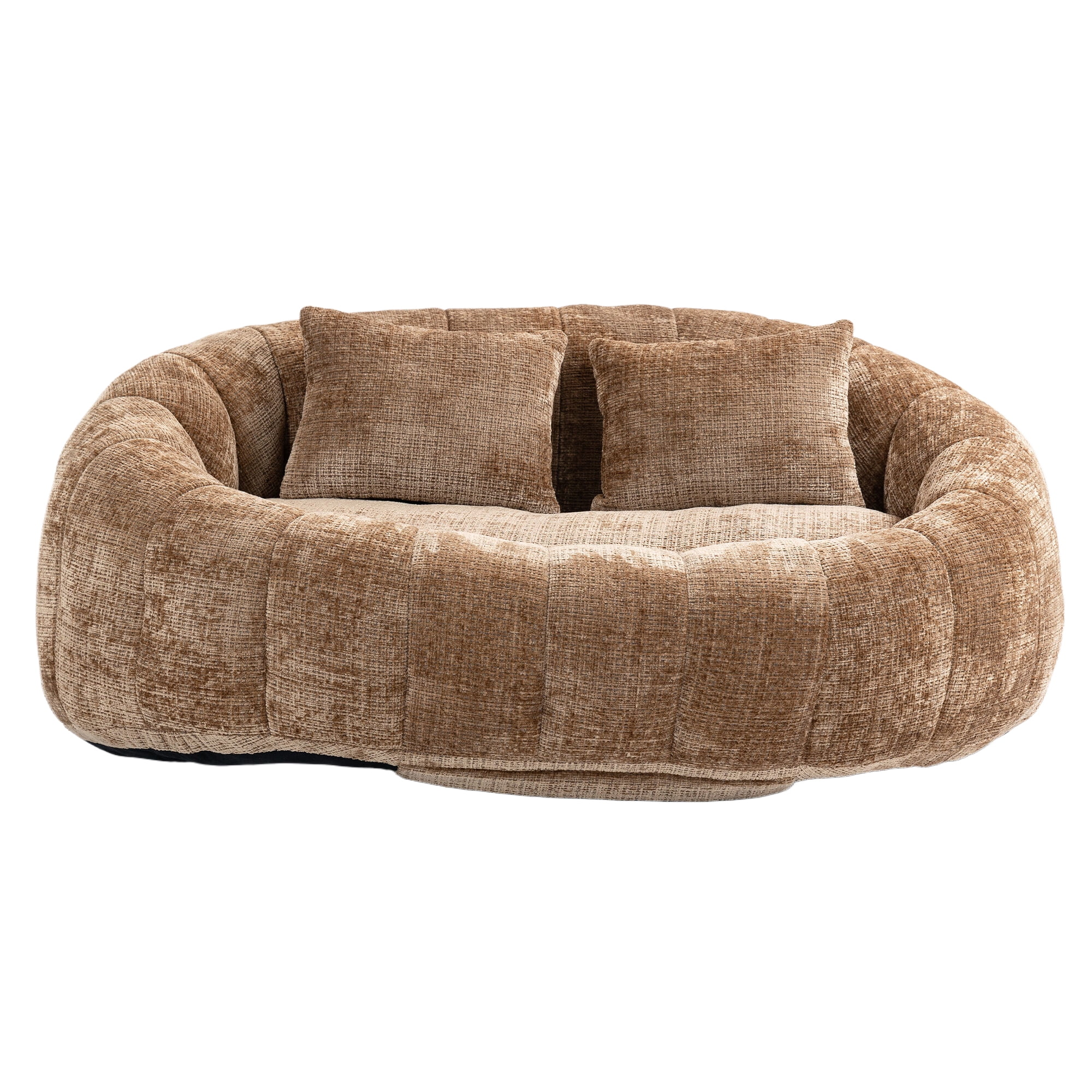 59''W Chenille Loveseat Sofa Small Couch Oversized Bean Bag Chair, Modern Lounge Loveseat Sofa with 2 Pillows,Bean Bag Couch Floor Lazy Sofa for Living Room Bedroom Apartment (Brown)