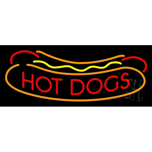 Red Hotdogs Logo LED Neon Sign 10 x 24 - inches, Clear Edge Cut Acrylic Backing, with Dimmer - Bright and Premium built indoor LED Neon Sign for restaurant window and interior decor.