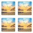 thumbnail image 1 of Summer Coaster Set of 4, Sandy Beach with Vivid Sunrise Paradise Relaxation Tropical Holiday Place Picture, Square Hardboard Gloss Coasters, Standard Size, Tan Blue, by Ambesonne, 1 of 2