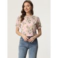 thumbnail image 2 of Blusa floral Allegra K con ribete de volantes y manga corta Rosa Gris XS, 2 of 4