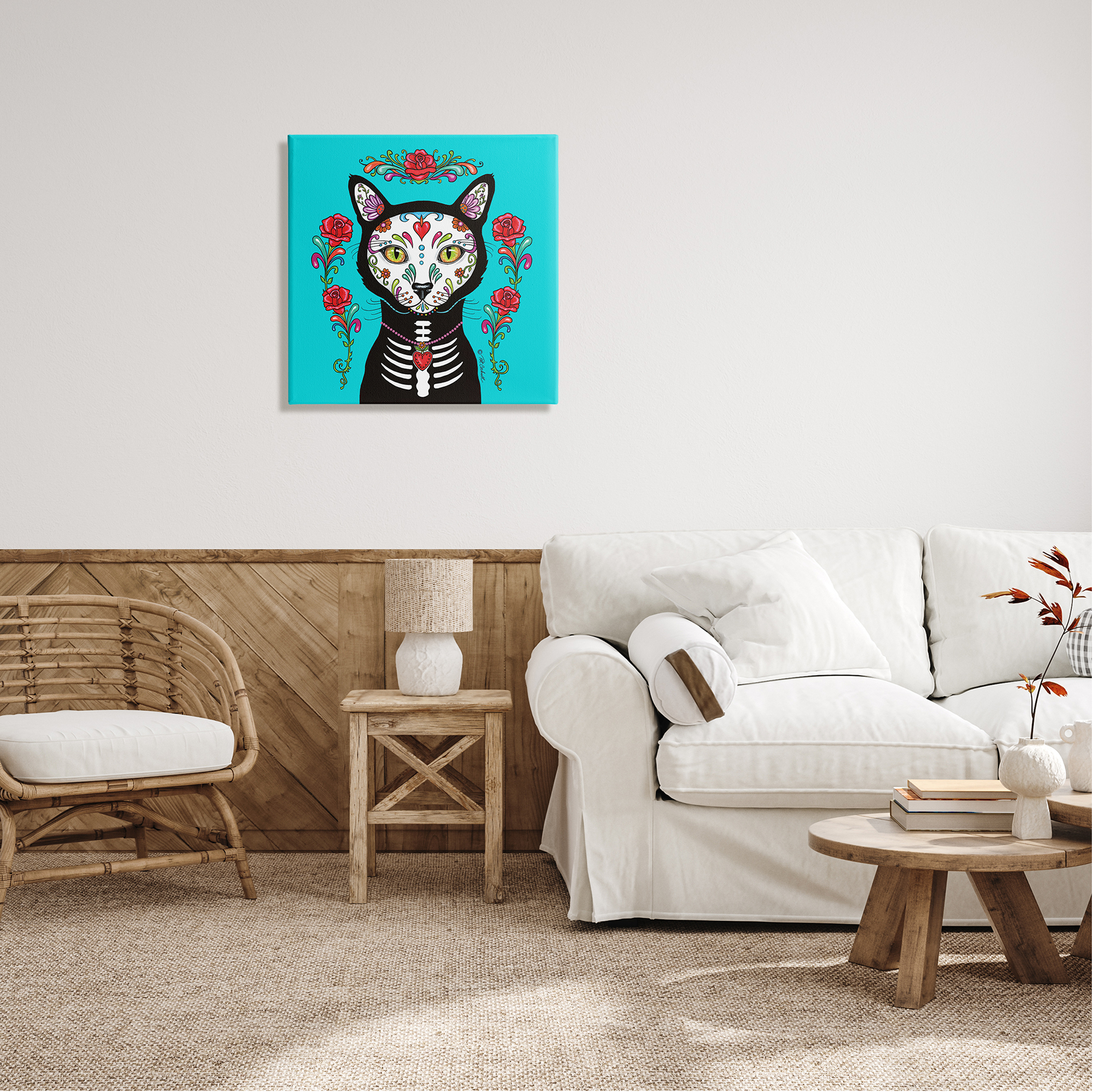 Stupell Industries Day of Dead Cat Portrait Animals & Insects Painting Gallery Wrapped Canvas Print Wall Art, 24 x 24
