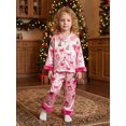 thumbnail image 3 of RUINIXCW Toddler Baby Girl Christmas Silk Satin Pajama Set Little Girls Xmas PJS Fall Winter Sleepwear Santa Button Down Long Sleeve Shirt Pants Set, 3 of 10