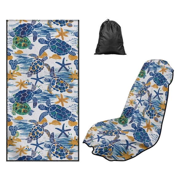 KUIFORTI Turtle Sea Car Seat Towel Covers with Storage Bag Sweatproof Easy to Install Automotive Seat Covers Non Slip for Gym Outdoor Sport, Picnic, Beach, Pet Dog Travel