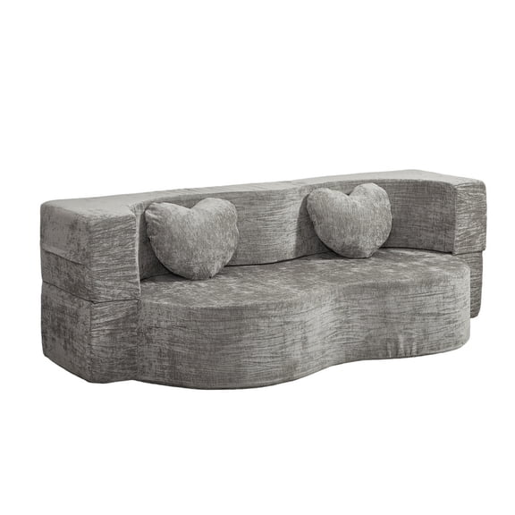 Bocarali 78.7" Convertible Folding Sofa Bed, Boneless Cloud Couch, Modular Sofa with Pillows, Silver Gray