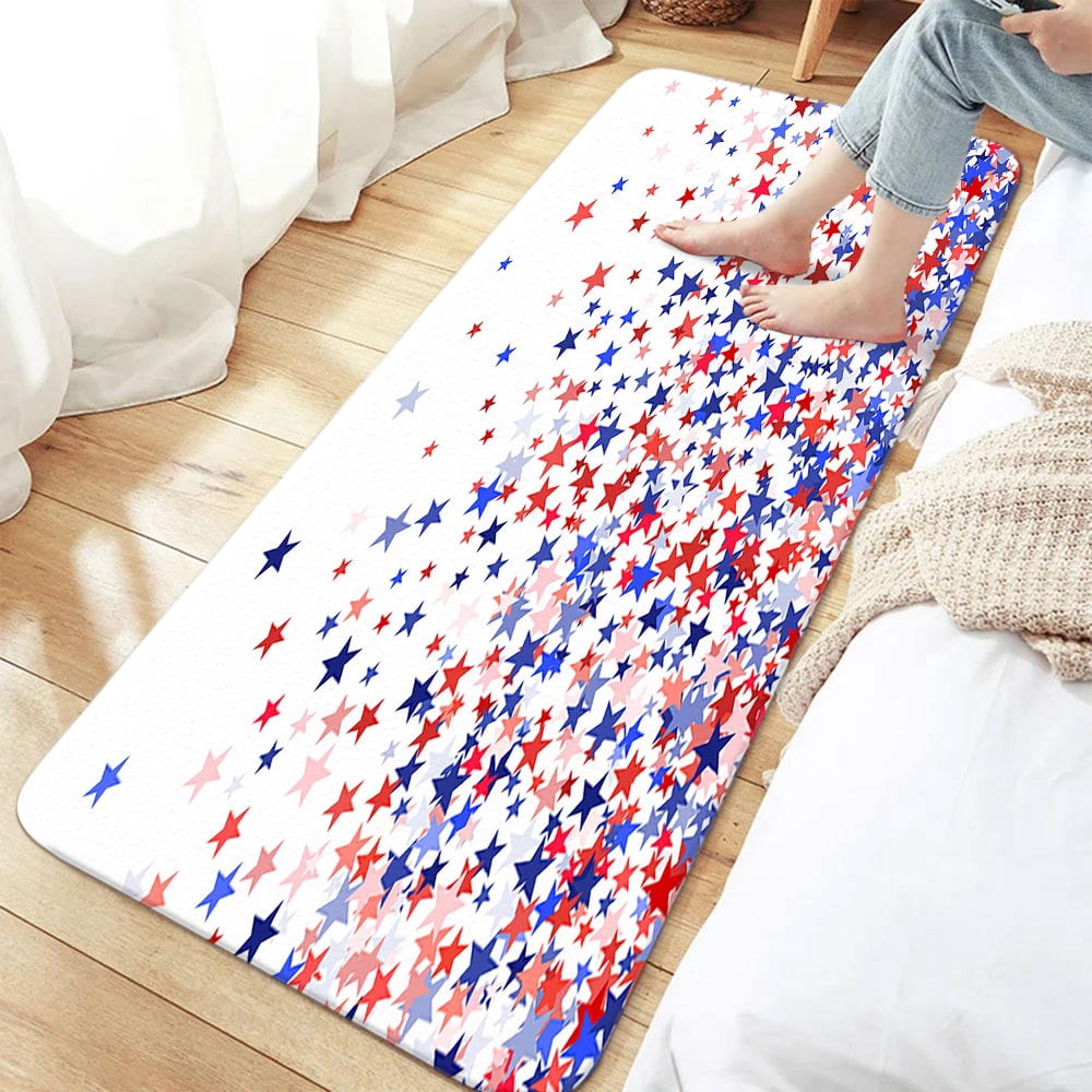 4th of July Bathroom Rugs, American Patriotic Stars Bathroom Rugs, President's Day Blue and Red Stars American Flag Bathroom Rugs Set, Independence Day Bathroom Rug Mat 17X48inch Absorbent Bath Rugs