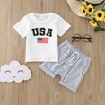 thumbnail image 2 of Zanarzt Toddler Boy Clothes Newborn Infant Baby Boy 4th of July Shorts Set Short Sleeve + Shorts American Flag Summer Outfits Grey,18-24 Months, 2 of 8
