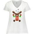 thumbnail image 3 of Inktastic Cute Christmas Reindeer with Red Nose, Ornaments and Bow Tie Women's Plus Size V-Neck T-Shirt, 3 of 5