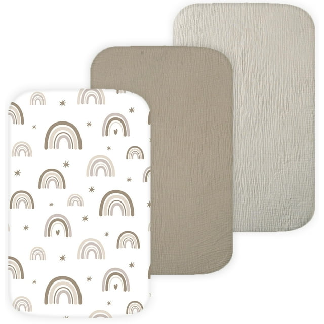 Sábanas bajeras ajustables TANSY PANDA, 3 unidades, 53 x 81 cm, muslin Rainbow