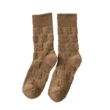

Zlekejiko Women Simple Fashion Autumn And Winter Warm Thick Solid Color Jacquard Pattern Midtube Socks