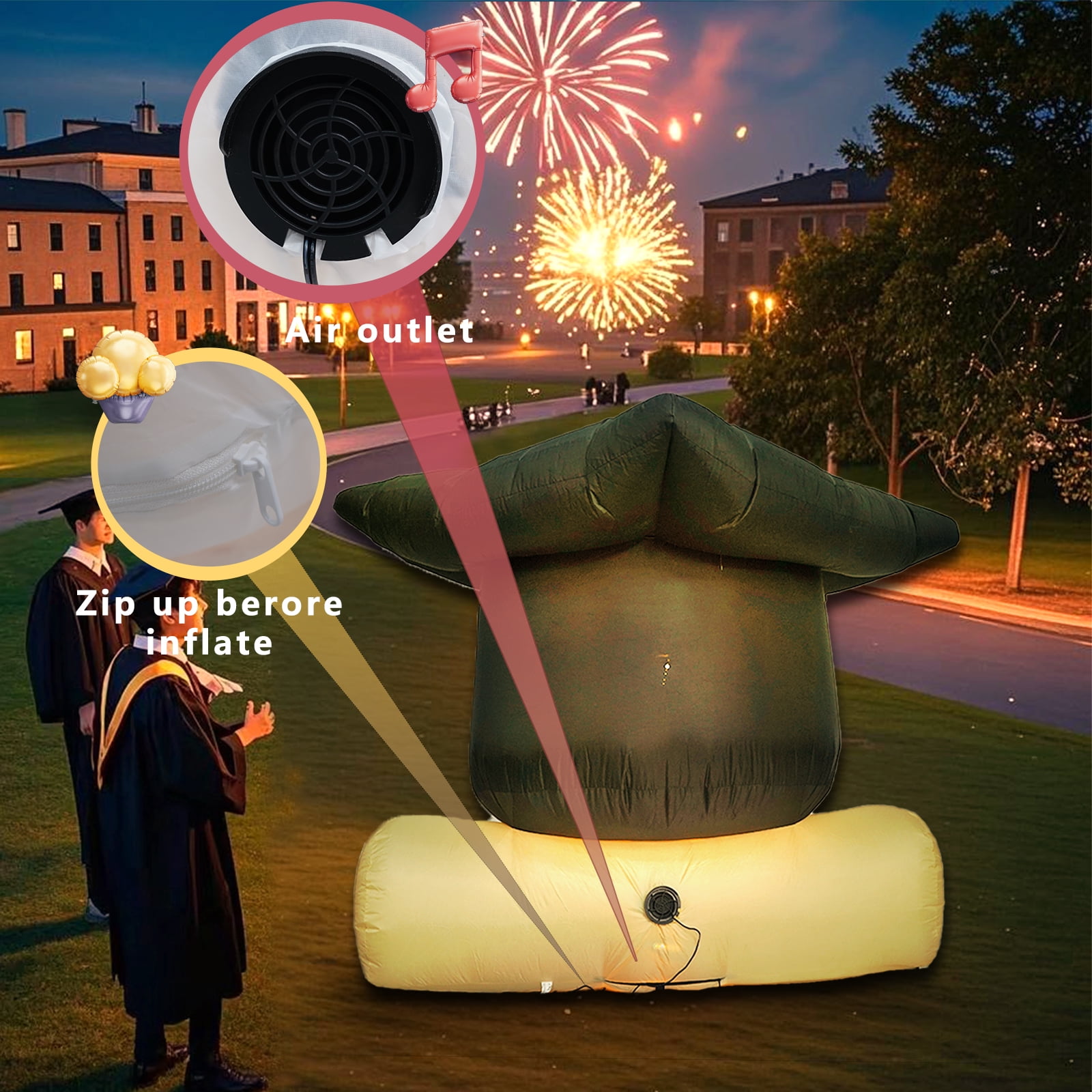InfleasJoiy 6FT Graduation Season Doctoral Hat, Outdoor Inflatable Decoration with LED Lights