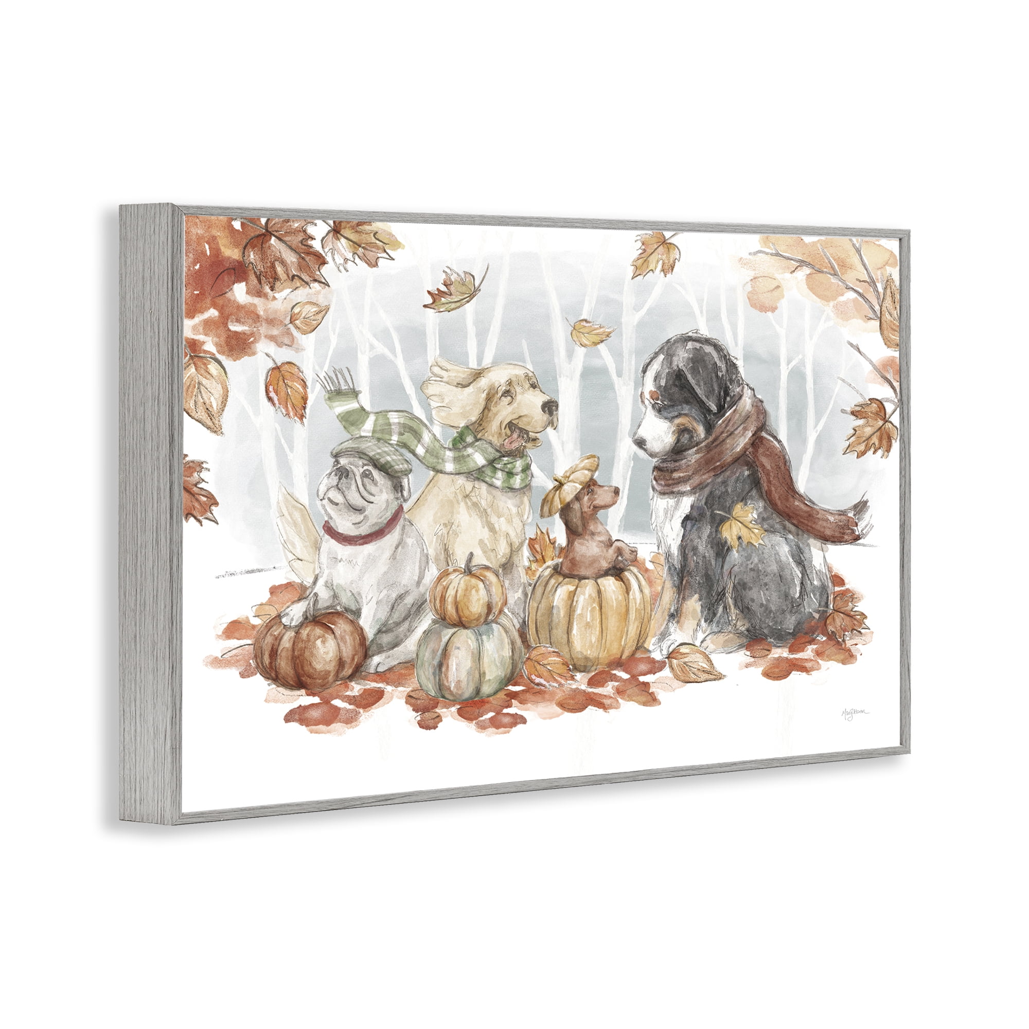 Stupell Industries Autumn Fun Dogs Holiday Painting Gray Framed Art Prints Wall Art, 30 x 20