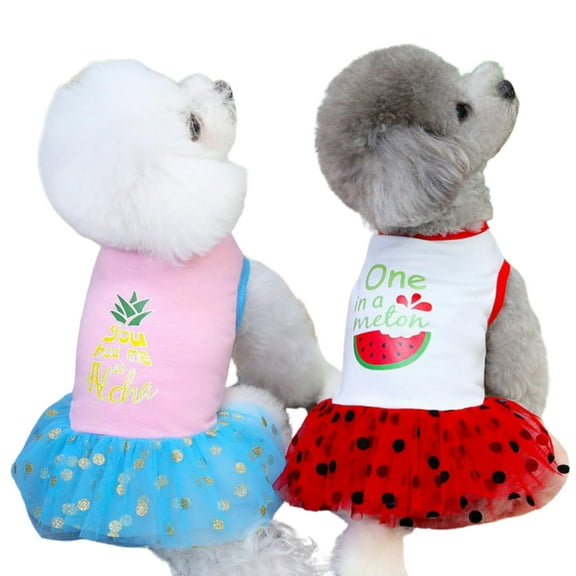 Harikaji 2PCS Princess Dog Dresses, Fruit Pattern Tulle Puppy Skirt Pet Apparel Dog Tutu Outfit, Birthday Dresses Sleeveless Holiday Clothes for Small Dogs Girls and Cats XS