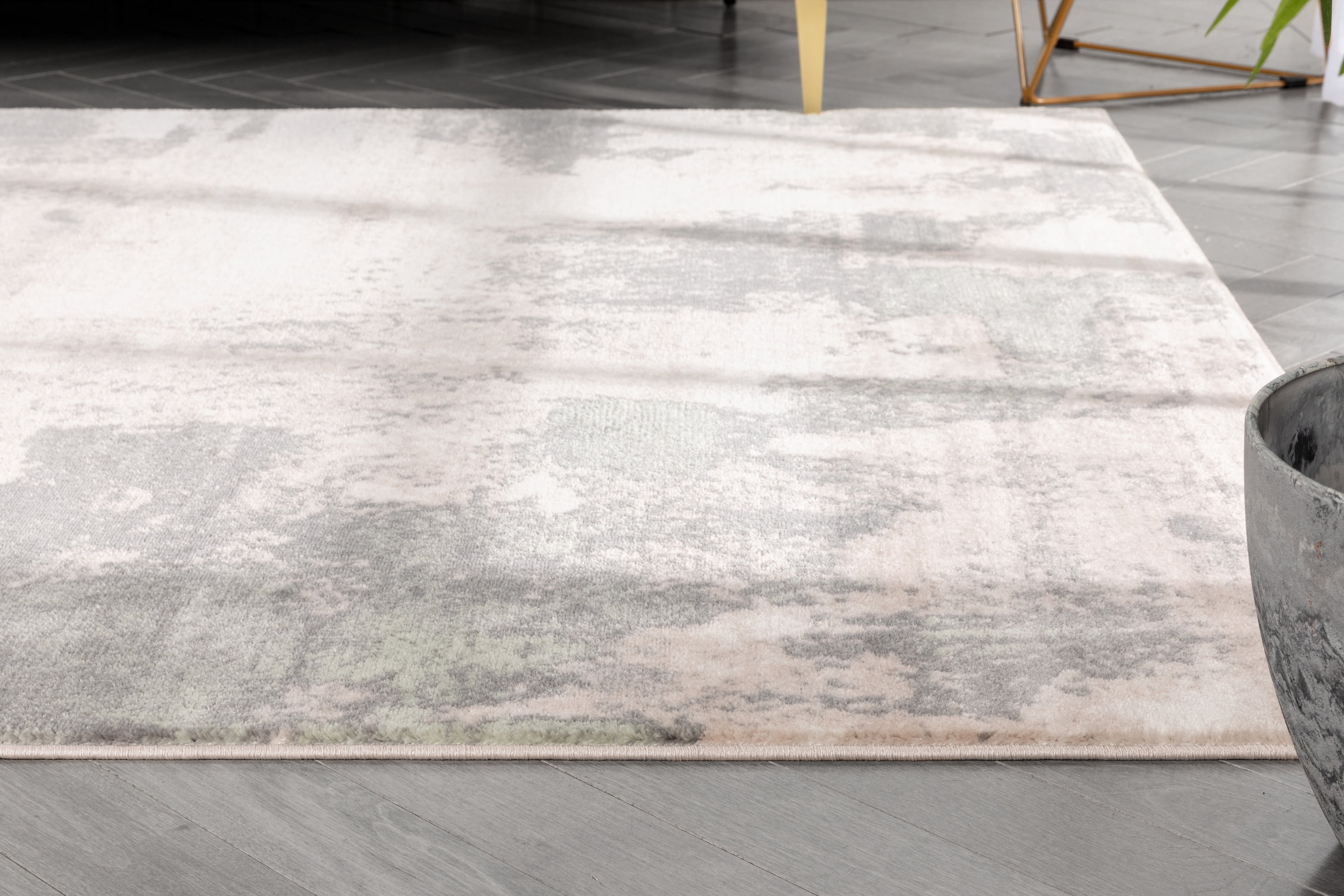 Well Woven Caila Grey & Green Brush Stroke Abstract Geometric Area Rug 5x7 (5'3" x 7'3")