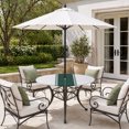 thumbnail image 4 of Round Outdoor Tablecloth with Umbrella Hole and Zipper, Green Solid Color Texture Fitted Table Cover with Elastic Edge for 45-54 Inch, Simple Green Stripes Waterproof Patio Tablecoths for Picnic, 4 of 9