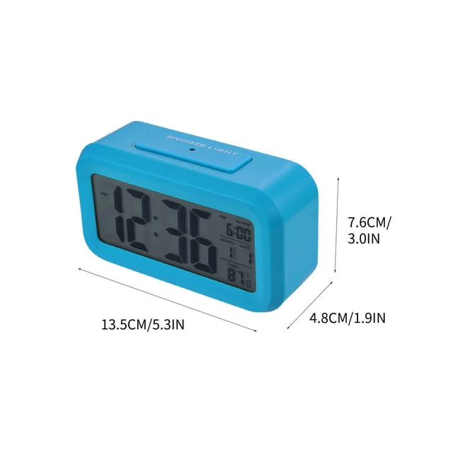 Temperature Version Smart LCD Alarm Clock, Silent Clock with Light Sensing, Snooze Function, Date & Temperature Display, Energy Saving Backlight, Ideal for Students, Black/White/Blue/Rose Red