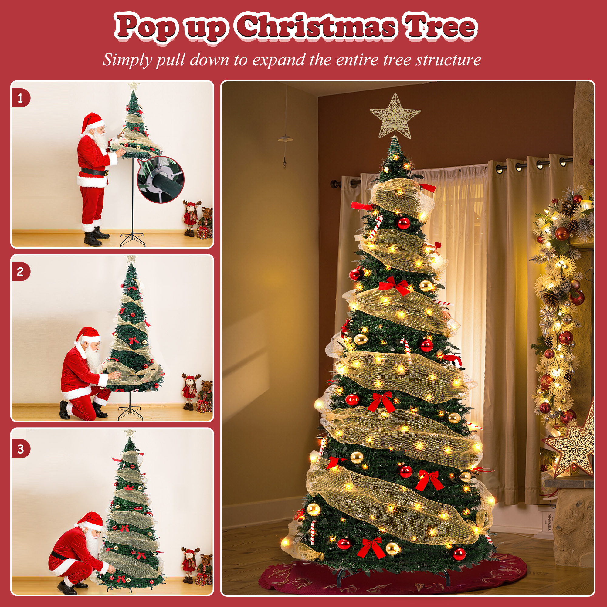 Yexmas 6ft Pop-Up Pre-Lit Christmas Tree, 300 LED Lights photo 8