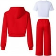 thumbnail image 3 of Big Girls Fall Outfits 3 Piece Full Zip Hoodie Jacket and Sweatpant Joggers Short Sleeve Basic Tee Sets Sweatsuits (7-8 Years, Red), 3 of 4