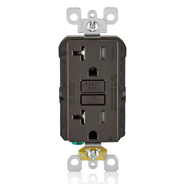 Salida GFCI Leviton de 20 amperios, autocomprobación, resistente a manipulaciones, marrón