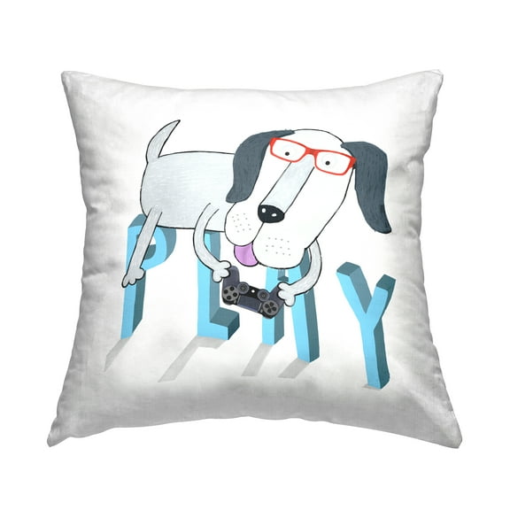 Stupell Industries Play Video Gamer Dog Square Decorative Printed Throw Pillow, 18 x 18
