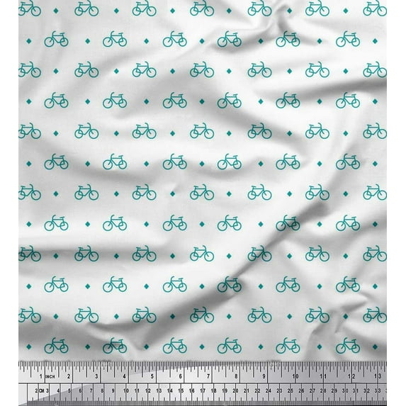 Soimoi Rayon Fabric Diamond & Bicycle Shirting Printed Craft Fabric by The Yard 56 Inch Wide