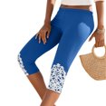thumbnail image 6 of felwors Women's Capri Leggings Summer Floral Lace Trim Cropped High Waist Stretchy Soft Casual Yoga Workout Beach Tights Pants Blue for Size M, 6 of 8