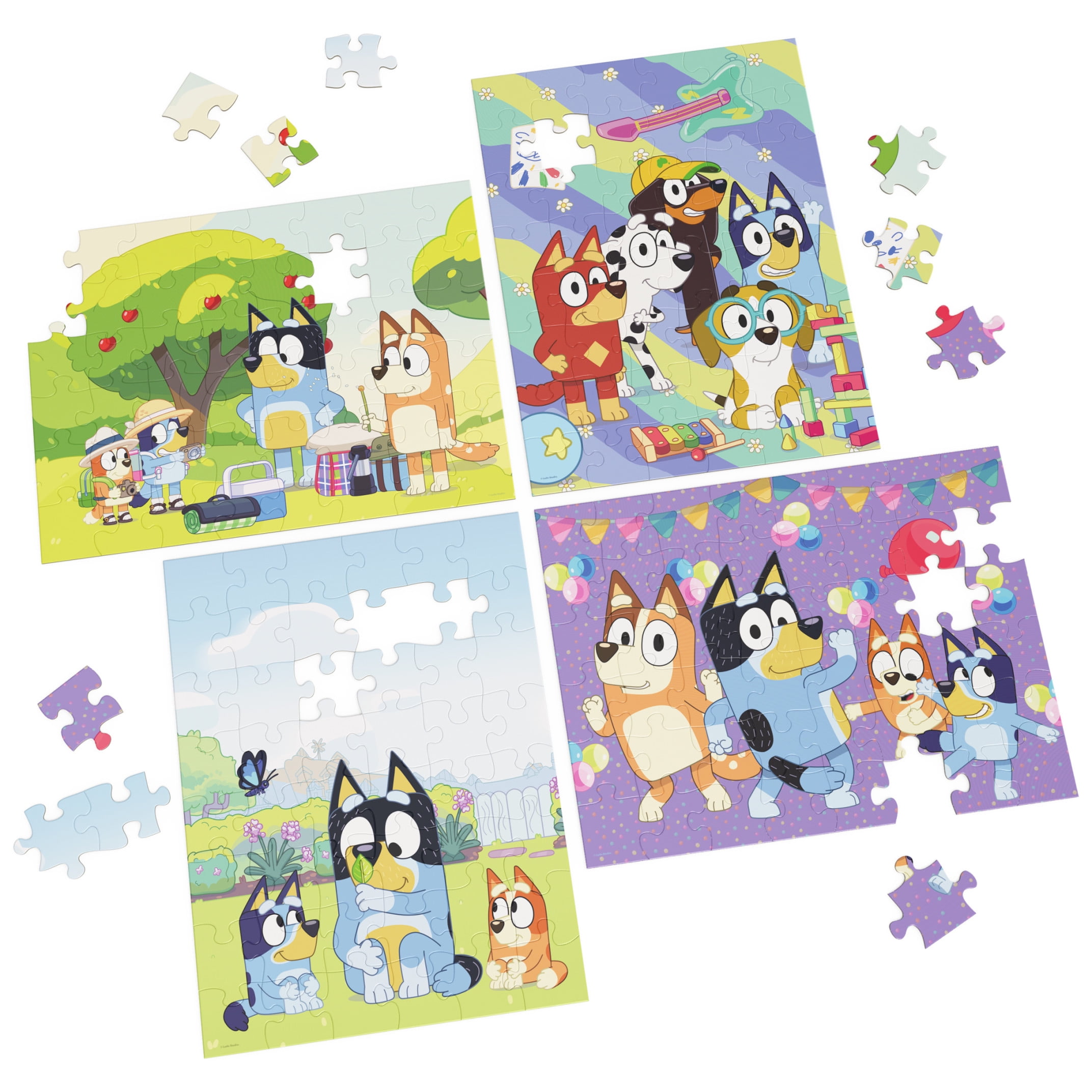 Bluey, 4-Pack 48-Piece Jigsaw Puzzles in Storage Box with Rope Handle, Bluey Puzzle, Bluey Toys for Kids Ages 4 and up