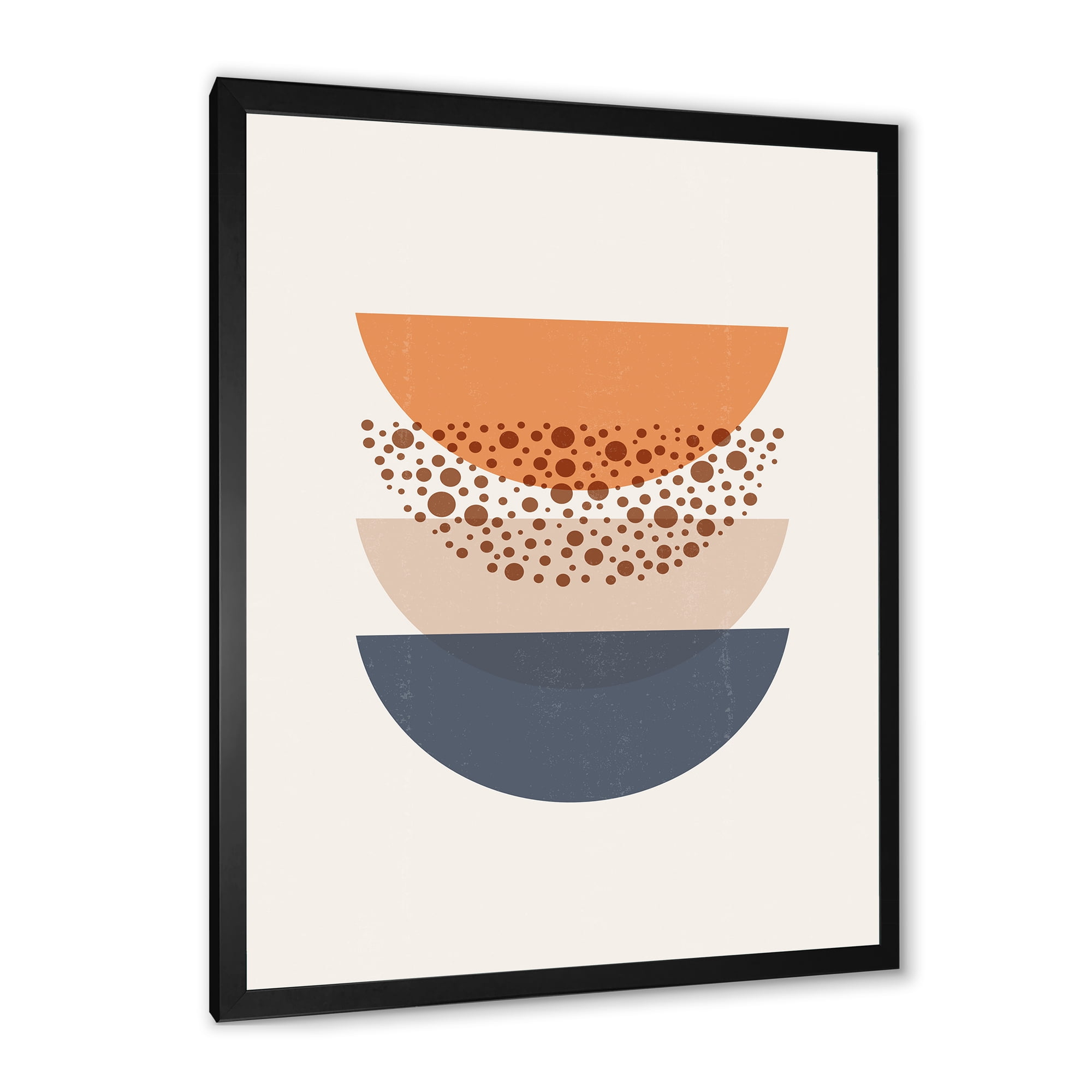Designart 'Abstract Moon and Sun Geometrics In Blue & Orange' Modern Framed Art Print