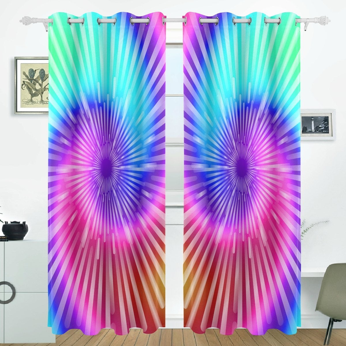 POPCreation Tie Dye Colors Window Curtain Blackout Curtains Darkening