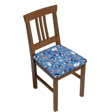 

JUNZAN Colorful Sailing Ship Print Dining Chair Seat Covers Stretch Fitted Dining Room Upholstered Chair Seat Cushion Cover