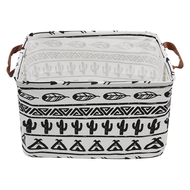 AUCHEN Storage Bins for Baby, Kids or Pets - 15'L x 10'W x 9'H Fabric Collapsible Storage Bin for Toy Container, Nursery Basket, Clothing, Books, Gift Baskets ( Rectangular - Cactus Leaves )