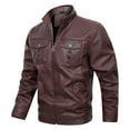 thumbnail image 2 of Maoxin Mens Jacket Men's Fashion Motorcycle Solid Color Zipper Pocket Leather Long Sleeved Jacket Plus Size Leather Jackets for Men Wine M, 2 of 8