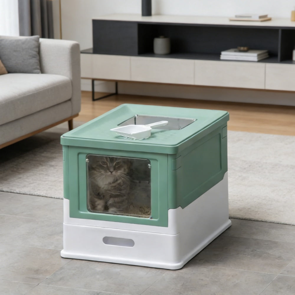 Stainless Steel Enclosed Cat Litter Box, Large Durable Pet Toilet with Enclosure for Cats  LJH