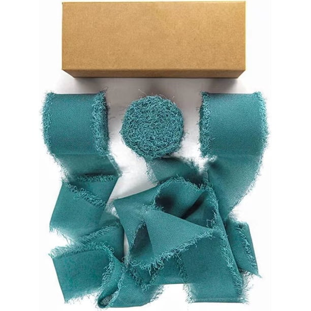 Nvzi regalos, flores, cintas para envolver regalos, cintas de gasa con bordes sin rematar rasgadas a mano, adornos de moños de cinta, tiras de tela de seda real (azul verdoso)
