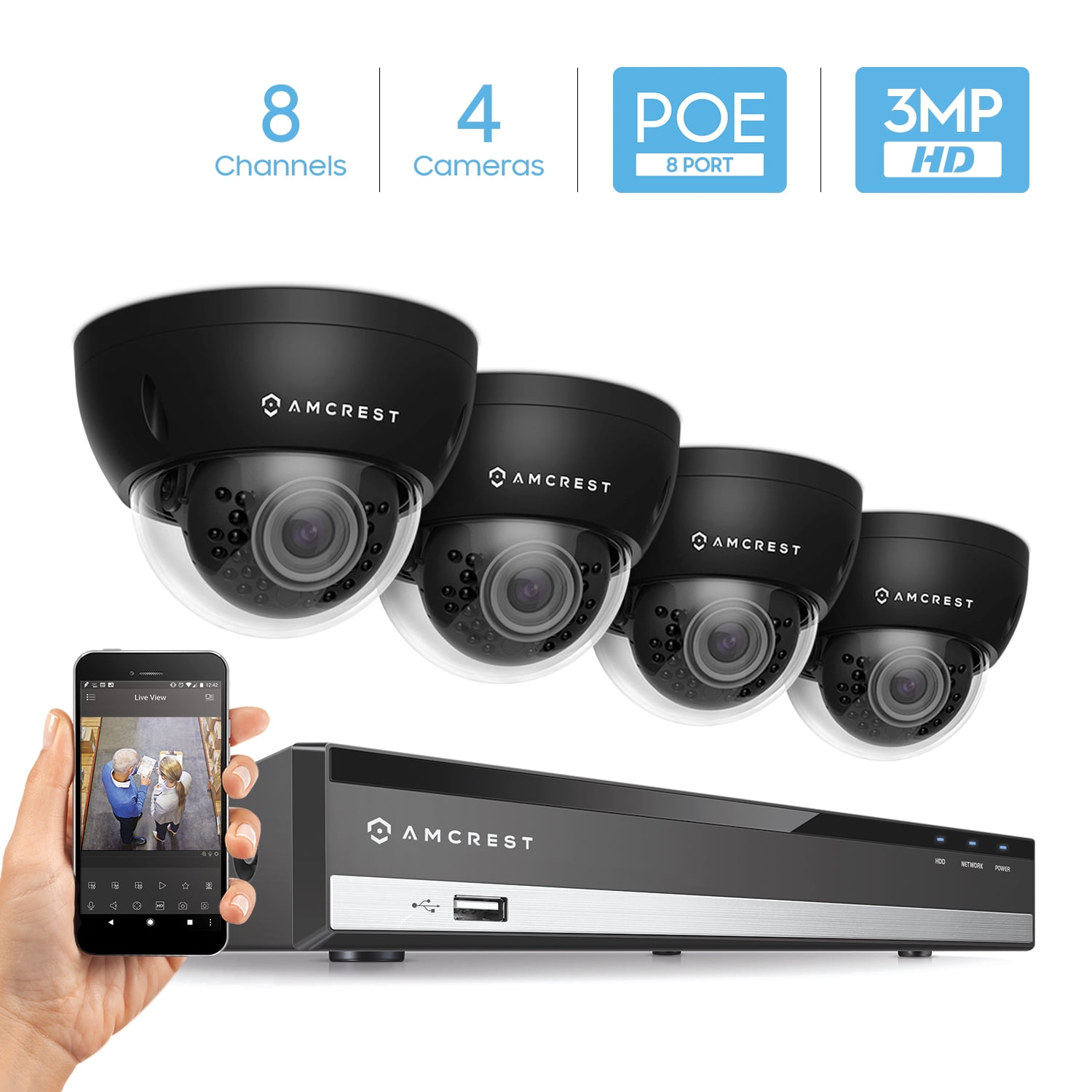 Amcrest 8CH Plug & Play H.265 6MP NVR 3MP 1536P Security