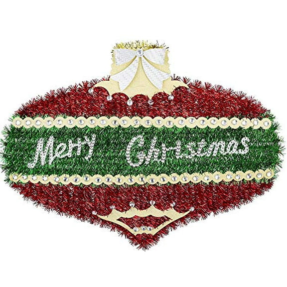 Christmas Tinsel Merry Christmas Ornament Shaped Hanging Decoration For Doors Wreaths Walls, 19x14 Inch, 1 Each