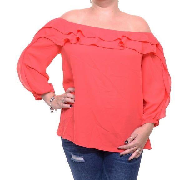 Inc International Concetps Coral 3/4-Sleeve Ruffled Blouse L