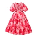 thumbnail image 1 of Odeerbi Niñas Verano Vestido Princesa Playa Vestido Algodón Volantes Estampado Corazón Dulce Cuello Redondo Vestido Manga Corta, 1 of 8