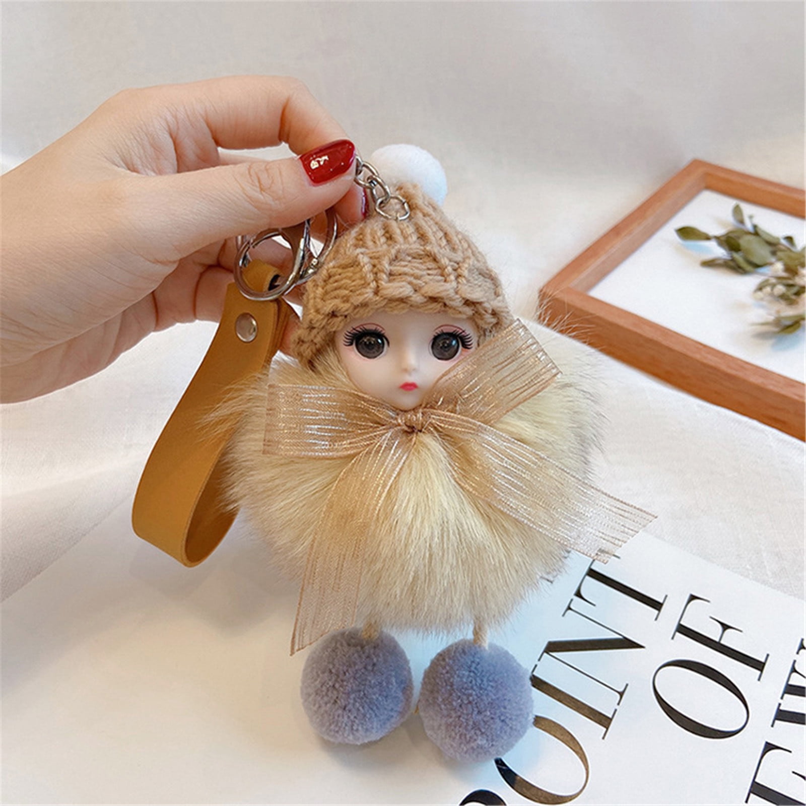 Yirtree Keychain Fluffy Shaggy Decorate Briquettes Elf Doll Key Holder  School Backpack Plush Keychain for Everyday Life