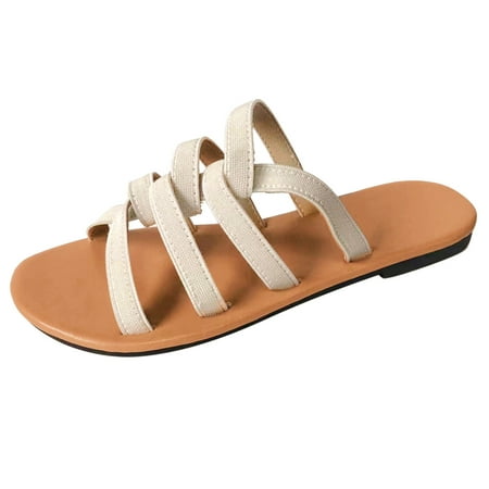

Womens Shoes Solid Color Leather Open Toe Flat Bottom Beach Slippers Shoes